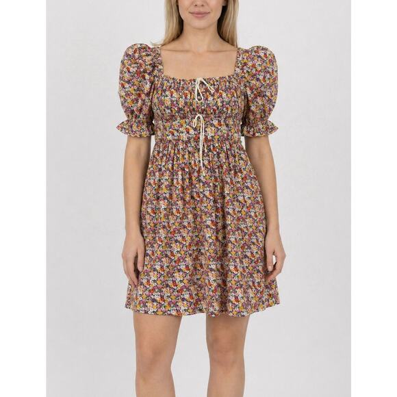 For Love And Lemons Dresses & Skirts - For Love & Lemons Libby Mini Dress‎ Womens XS Pink Floral Puff Sleeve Babydoll